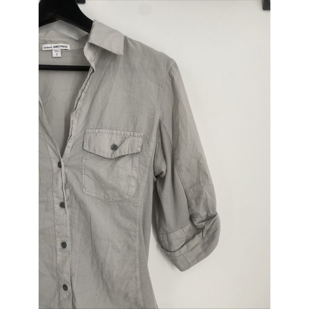 James Perse Button Up Shirt Women Size 2 Quiet Luxury Preppy Office Siren 1122 - Picture 4 of 11